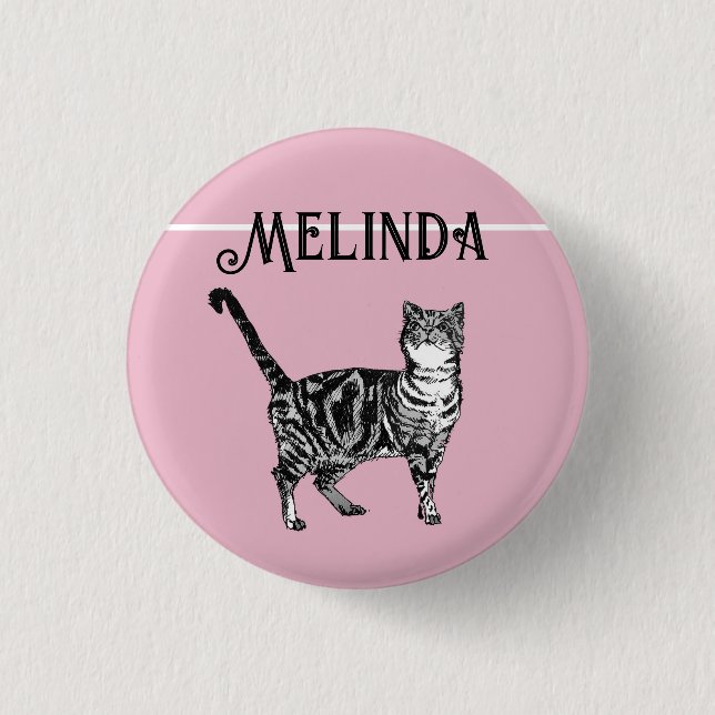 Cat Tabby Pastel Cats Kids Girls Light Pink Badge Button (Front)