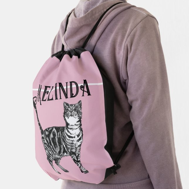 Cat Tabby Pastel Cats Kids Girls Light Pink Drawstring Bag (Insitu)