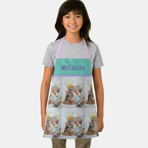 Cat Tabby Pastel Cats Kids Pink Aqua Girls Apron
