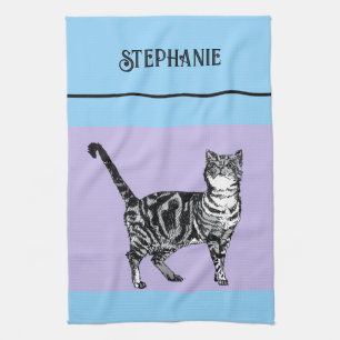 Cat Tabby Pastel Cats Womens Light Blue Purple Kitchen Towel