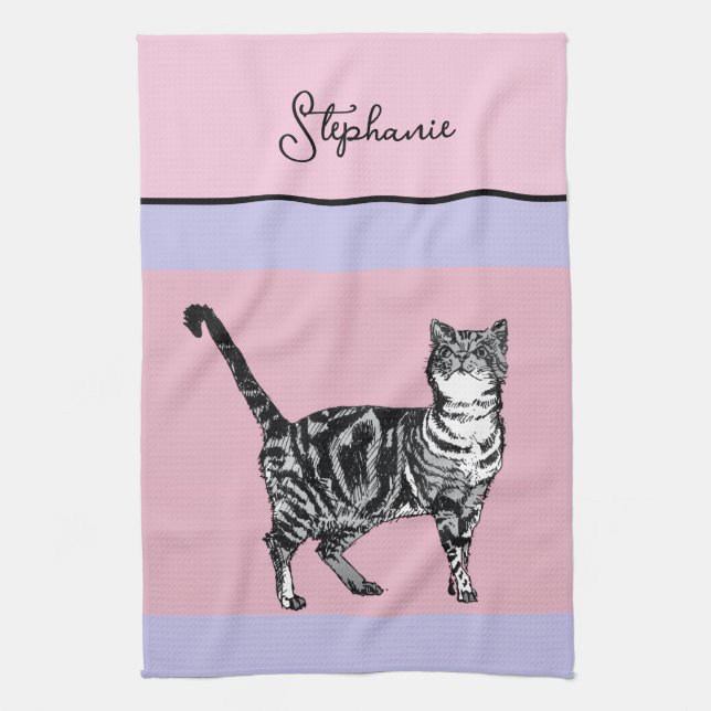 Cat Tabby Pastel Cats Womens Light Pink Purple Kitchen Towel (Vertical)