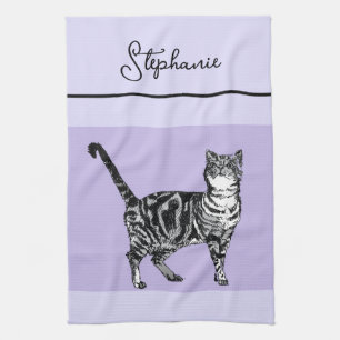 Cat Tabby Pastel Cats Womens Light Purple Lavender Kitchen Towel