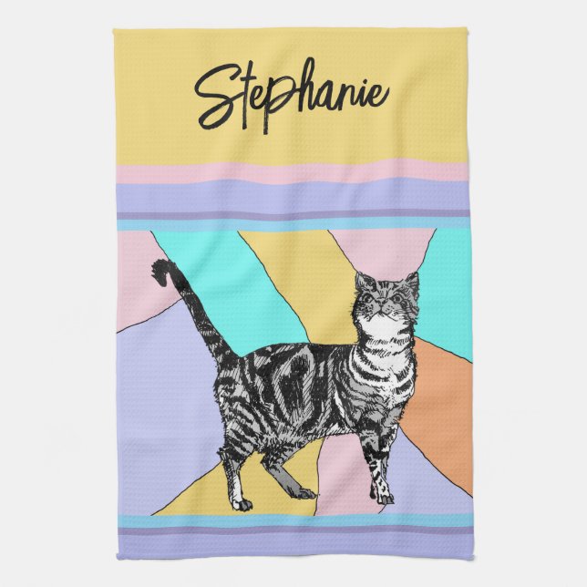 Cat Tabby Pastel Cats Womens Pastel Colors Kitchen Towel (Vertical)