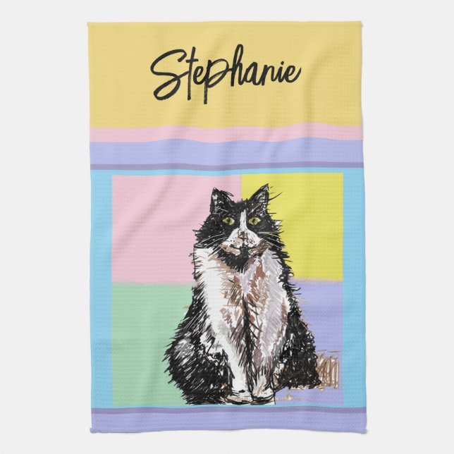 Cat Tabby Pastel Cats Womens Pastel Colors Kitchen Towel (Vertical)