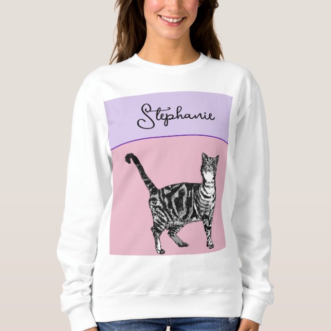 Cat Tabby Pastel Cats Womens Rose Pink Pets Sweatshirt (Front)