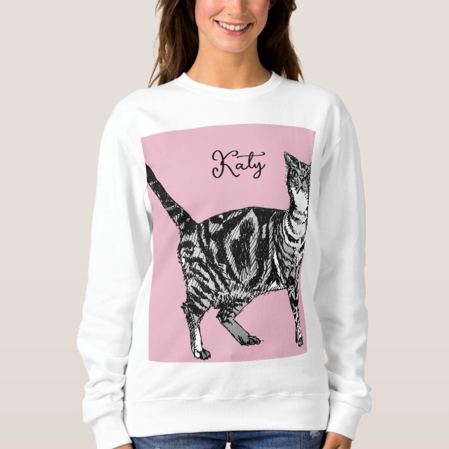 Cat Tabby Pastel Cats Womens Rose Pink Pets Sweatshirt (Front)