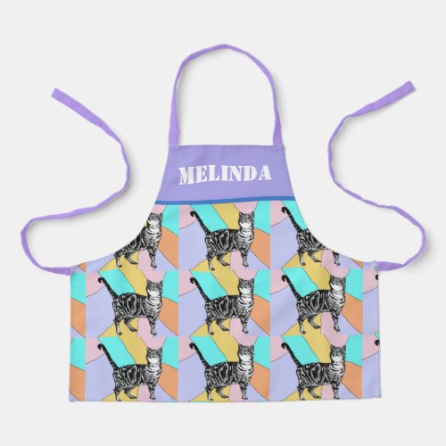 Cat Tabby Pattern Pastel Cats Kids Girls Apron