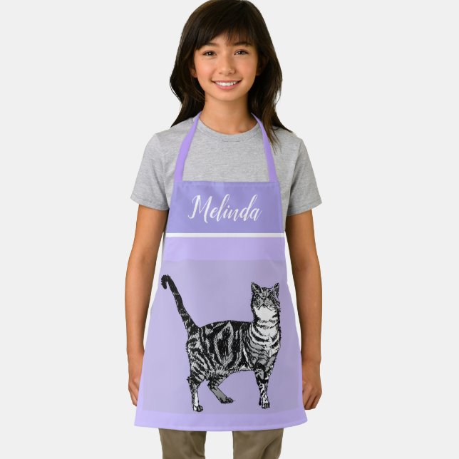 Cat Tabby Pattern Pastel Cats Kids Girls Purple Ap Apron (Insitu)
