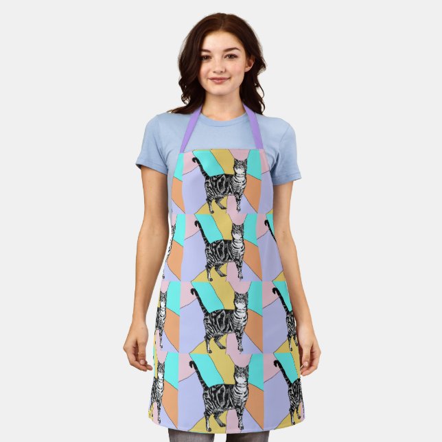 Cat Tabby Pattern Pastel Cats Womans Apron (Worn)