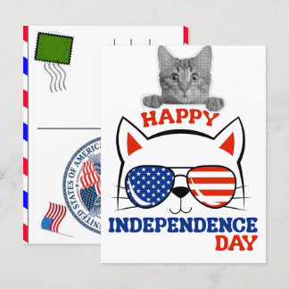 Cat Tabby Paw Feline USA Independence Day 2026 Holiday Postcard