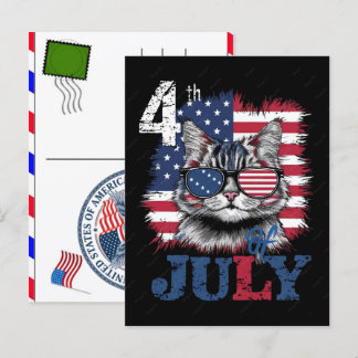 Cat Tabby Paw Feline USA Independence Day 2026 Holiday Postcard