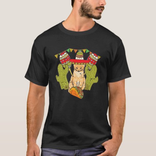 Cat Taco Sombrero Mexican Fiesta Funny Cinco De Ma T_Shirt