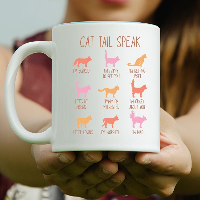 Cat Tail Speak, Funny Cat Communication Two-Tone Coffee Mug (Creator Uploaded)