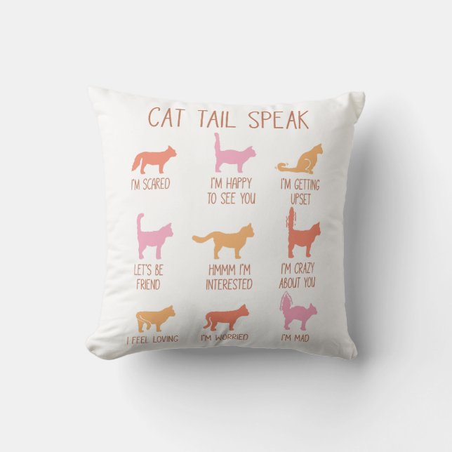 Cat Tail Speak Throw Pillow (Front)