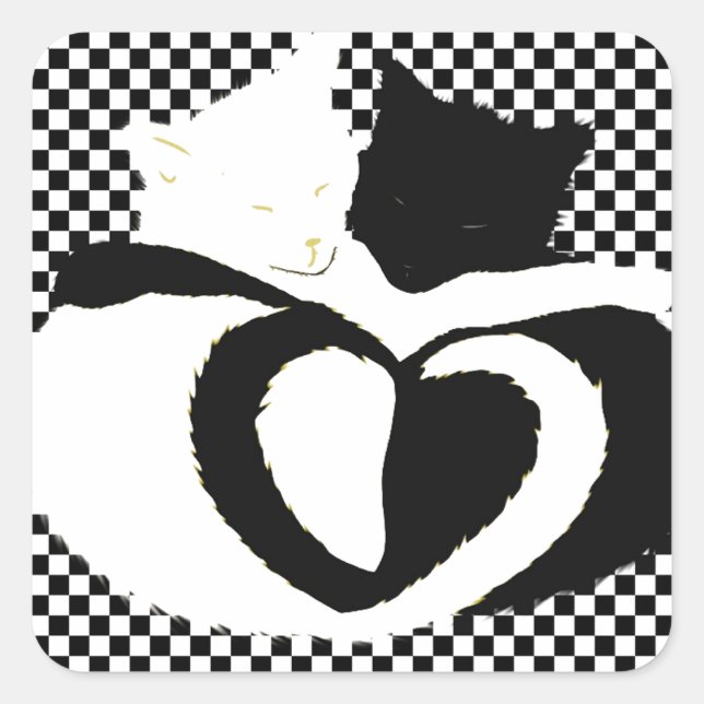 CAT tails - love black white Square Sticker (Front)