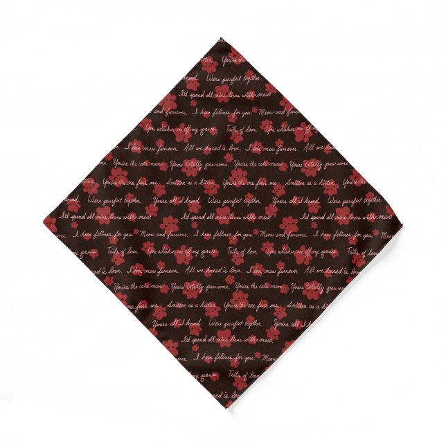 Cat Tails of Love Letters on Black Bandana (Front)