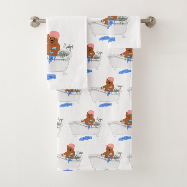 Cat Takes a Bath Towel Set (Insitu)