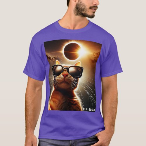 cat taking a selfie with solar 2024 eclipse wearin T_Shirt
