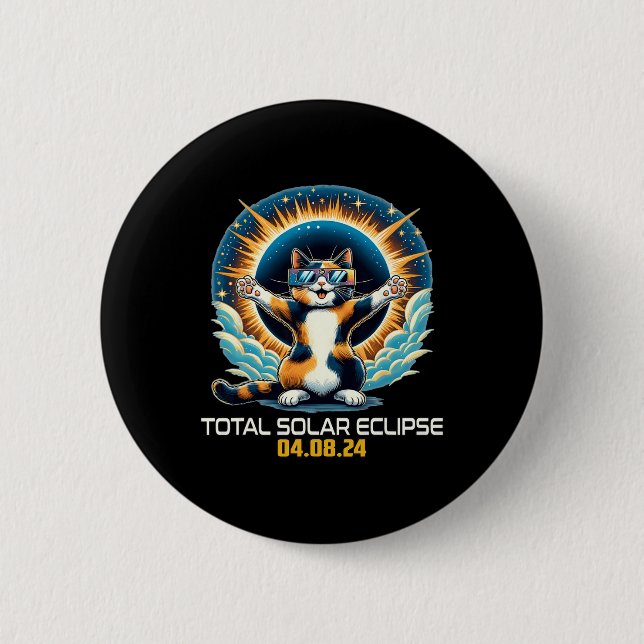 Cat Taking Selfie Solar Eclipse Solar Eclipse 2024 Button (Front)