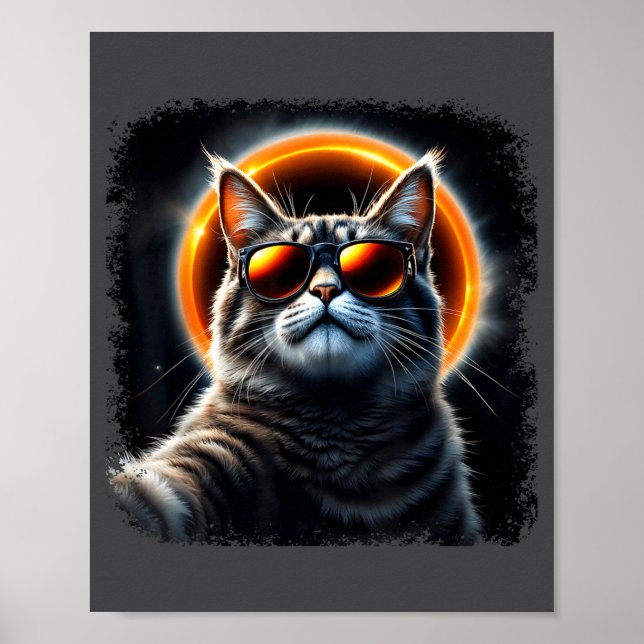Cat Taking Selfie With Solar 2025 Eclipse Funny Ca Poster (Front)
