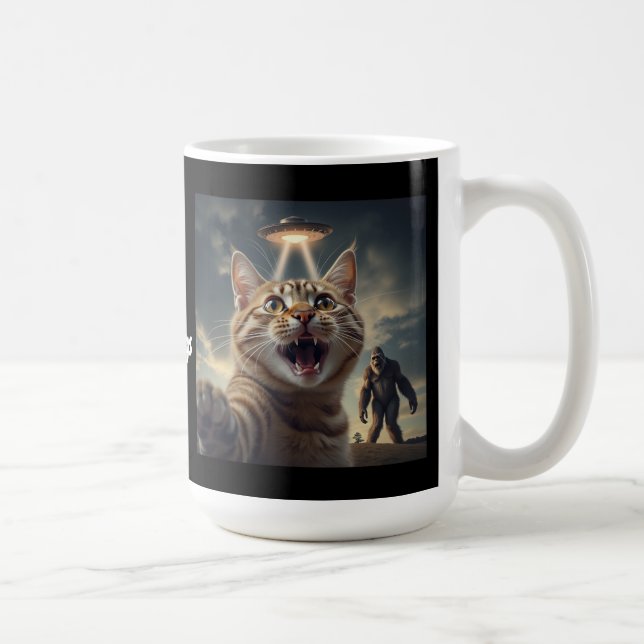 Cat Taking Selfie with UFO and Bigfoot Funny Gift Coffee Mug (Right)