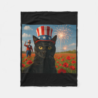 Cat Talking A Selfie Firework 4th Of July Patrioti Fleece Blanket