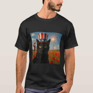 Cat Talking A Selfie Firework 4th Of July Patrioti T-Shirt