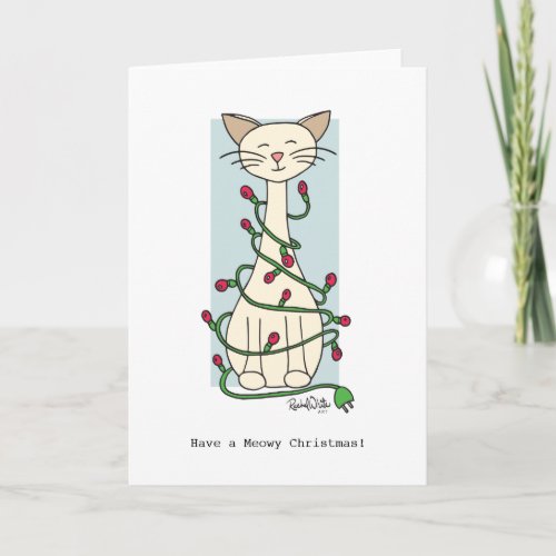 Cat Tangled Up in Christmas Lights Greeting Card
