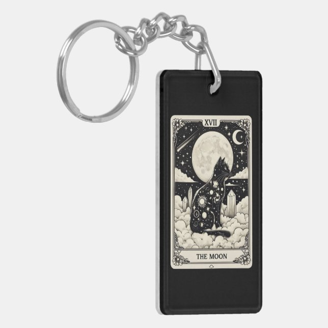 Cat Tarot Card The Moon Graphic Keychain (Front Left)