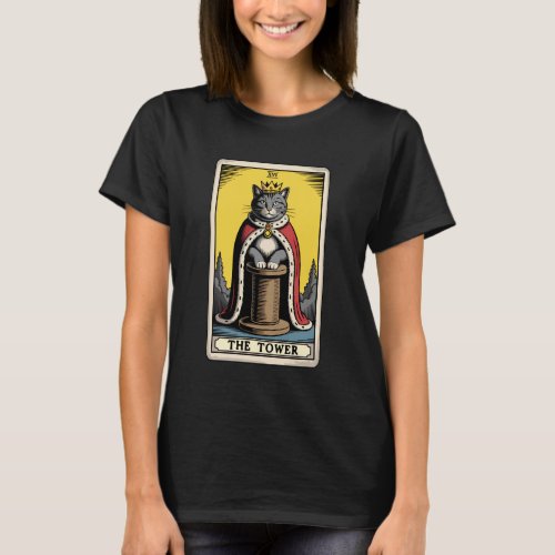 Cat Tarot Card The Tower Cat Scratching Post Tree  T-Shirt