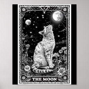 Cat Tarot Card Witchy Moon Hat Halloween Black Poster