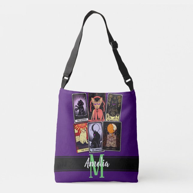 Cat Tarot Cards--Halloween Empress. Hermit, Fool Crossbody Bag (Back)