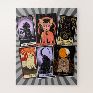 Cat Tarot Cards--Halloween Empress. Hermit, Fool Jigsaw Puzzle
