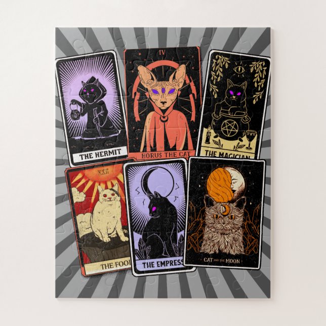 Cat Tarot Cards--Halloween Empress. Hermit, Fool Jigsaw Puzzle (Vertical)
