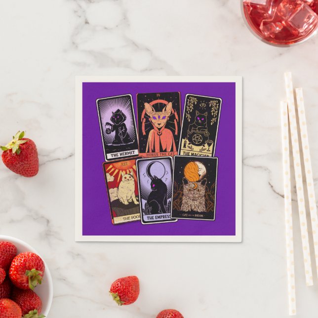 Cat Tarot Cards--Halloween Empress. Hermit, Fool Napkins (Insitu)