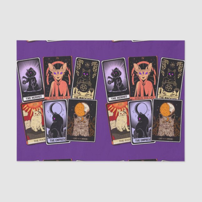 Cat Tarot Cards--Halloween Empress. Hermit, Fool Tissue Paper (Front)