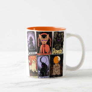 Cat Tarot Cards--Halloween Empress. Hermit, Fool Two-Tone Coffee Mug
