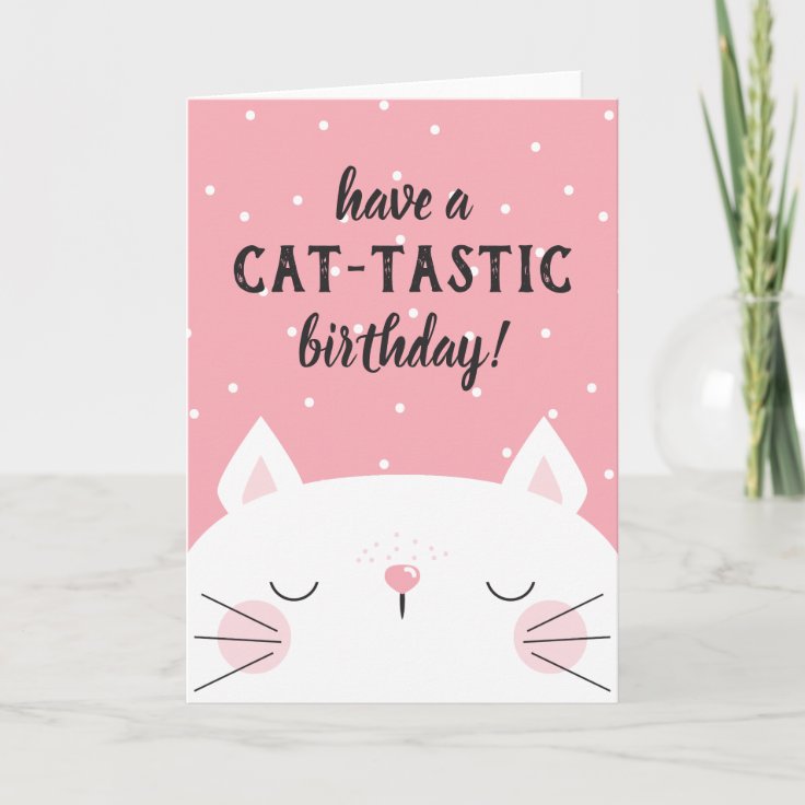 Cat-Tastic Birthday White Kitten Card | Zazzle