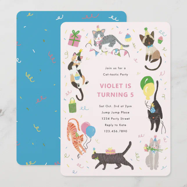 Cat-Tastic Kitty Cat Birthday Party Invitation | Zazzle