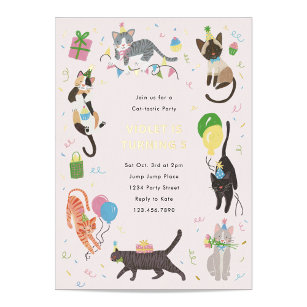 Cat-Tastic Kitty Cat Birthday Party With Gold Foil Invitation