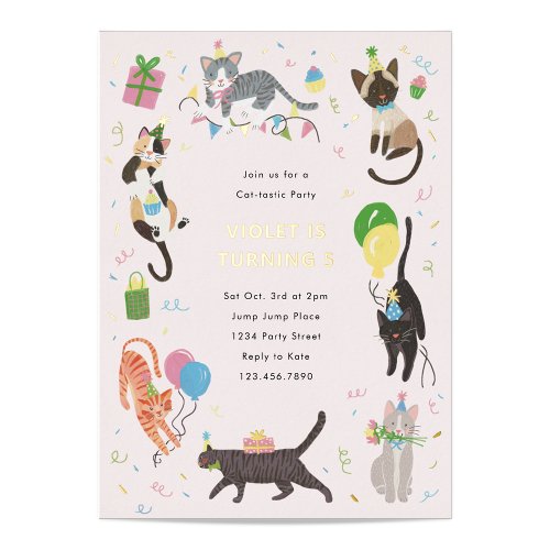 Cat_Tastic Kitty Cat Birthday Party With Gold Foil Invitation