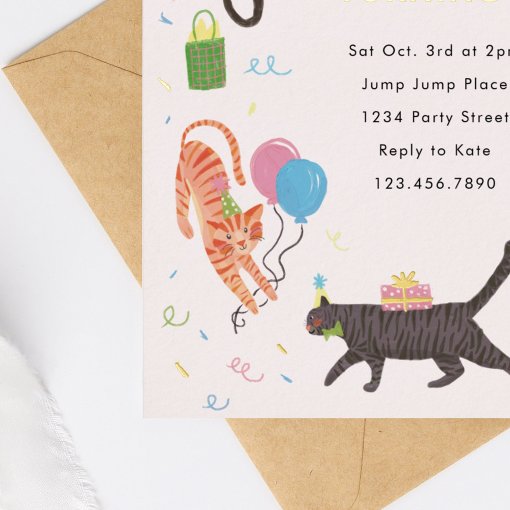 Cat-Tastic Kitty Cat Birthday Party With Gold Foil Invitation | Zazzle