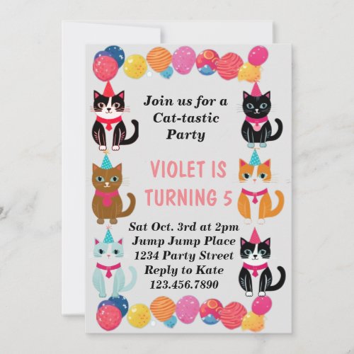 Cat_Tastic Kitty Cat Birthday Party With Gold Foil Invitation