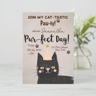 Cat-Tastic Paw-ty! Pur-fect Birthday - Black Cat Invitation