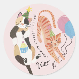 Cat-tastic Purrfect Birthday Party Custom Classic Round Sticker