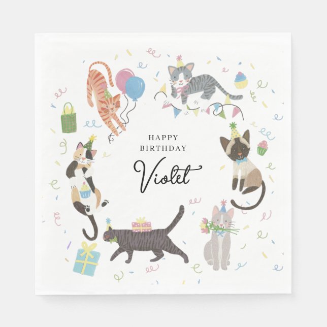 Cat-tastic Purrfect Birthday Party Custom Napkins (Front)