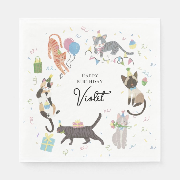 Cat-tastic Purrfect Birthday Party Custom Napkins