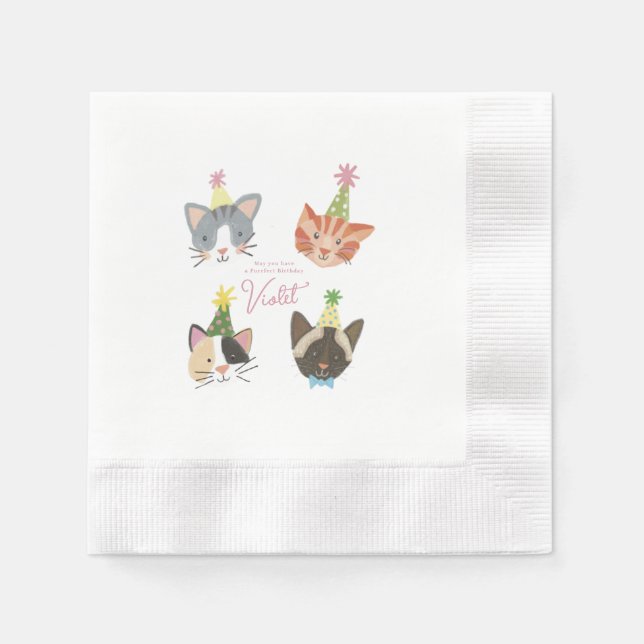 Cat-tastic Purrfect Birthday Party Custom Napkins (Front)