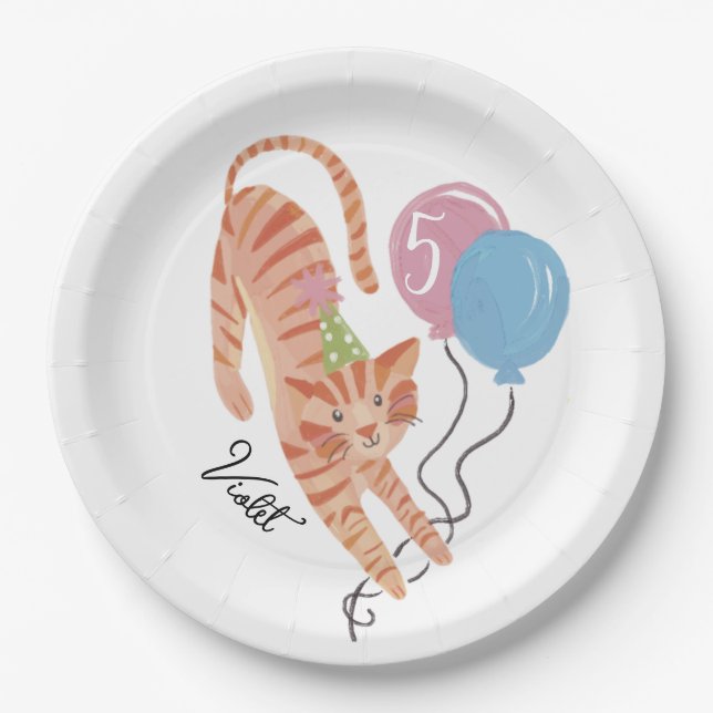 Cat-tastic Purrfect Birthday Party Custom Paper Plates (Front)