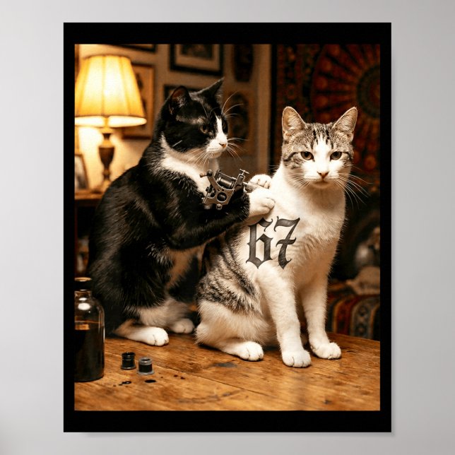 Cat Tattoo Artist 67 Six Seven Seis Siete Brain Ro Poster (Front)